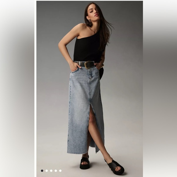 Anthropologie Dresses & Skirts - Anthropologie Pilcro Madi Front Slit Denim Maxi Skirt Raw Hem Positano WashBlue